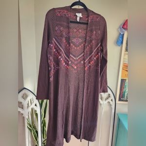 Knox Rose, Embroidered Duster Sweater, Size M